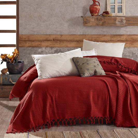 Milam London Burgundy Throw Blanket | Cotton Waffle Bedspreads King Size | Sofa Throws Large 3 Seater | Bed Throw King Size | Burgundy Blanket For Bed