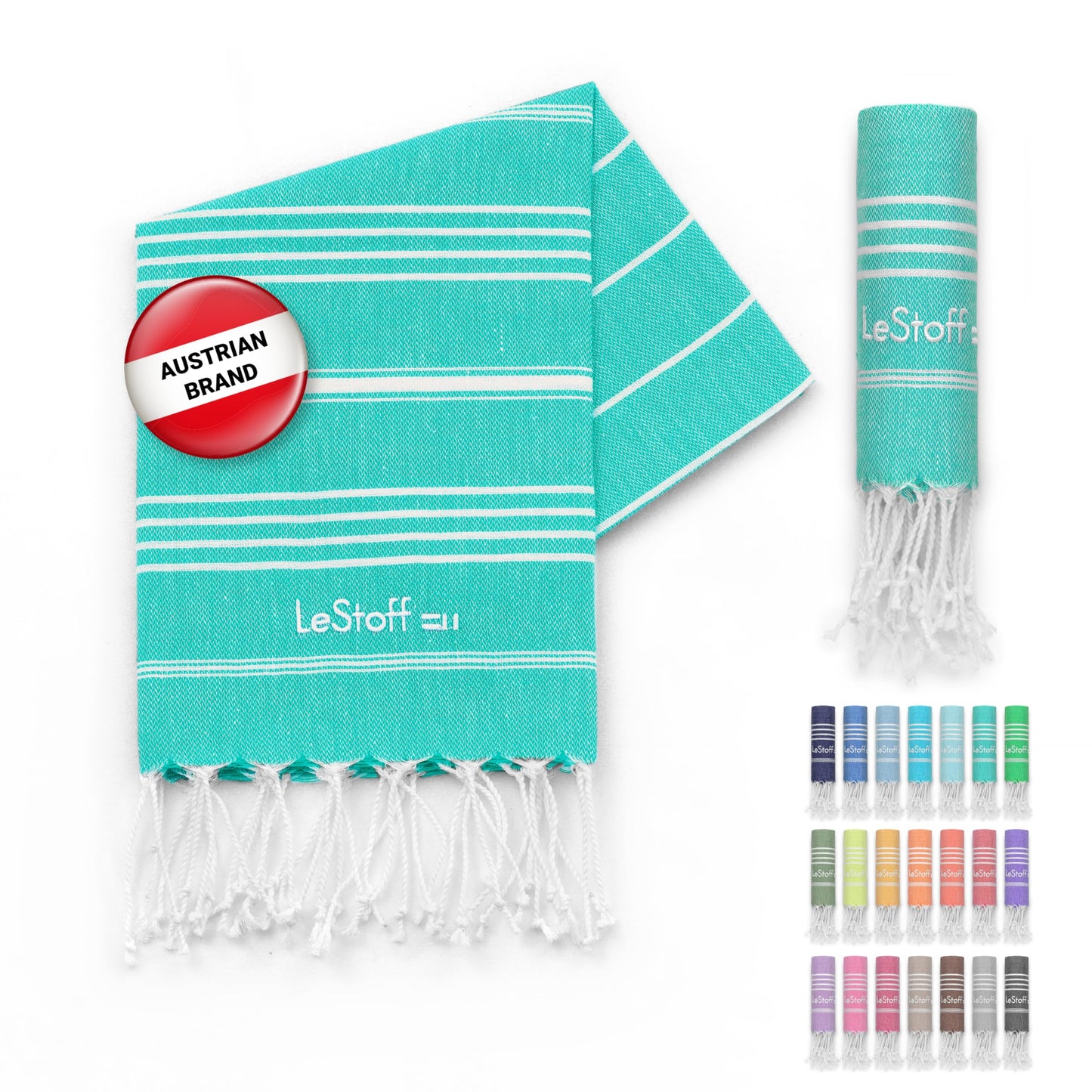 LeStoff Hammam Towel/Guest Towel, 100% Organic Cotton, 50x100, Turquoise