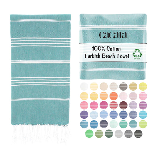 Cacala Turkish beach towel quick dry and lightweight Best for bath, gym, yoga, swimming and camping, Aqua, 37" x 70"