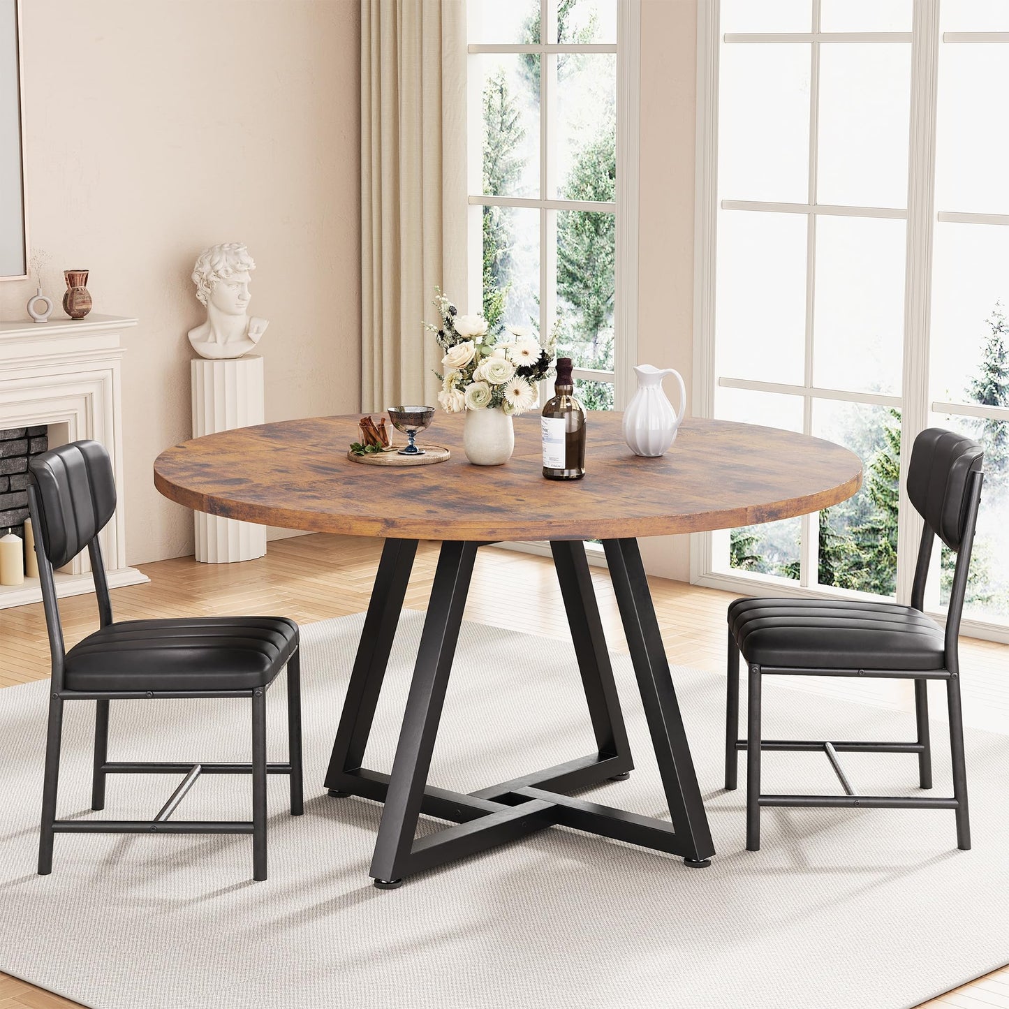 Jocoevol Round Kitchen Dining Table for 2 People, Circle Dinner Table with Metal Frame, Space Saving Wood Industrial Furniture (Vintage, 31 inch