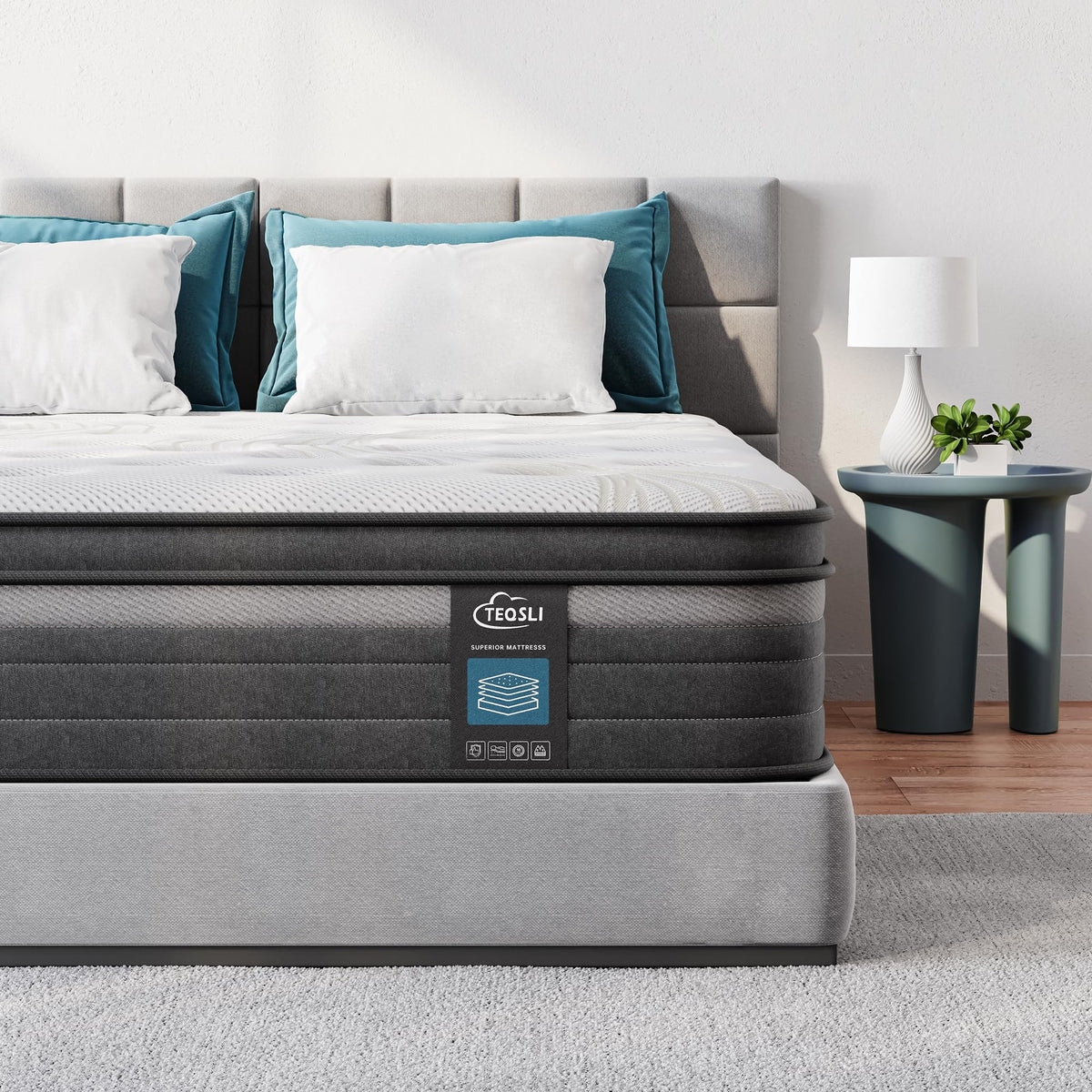 TeQsli Individually Pocket Sprung Single Mattress 3FT with Soft Fabric, 10.6 Inch Hybrid Mattress Single for Pressure & Back Pain Relief