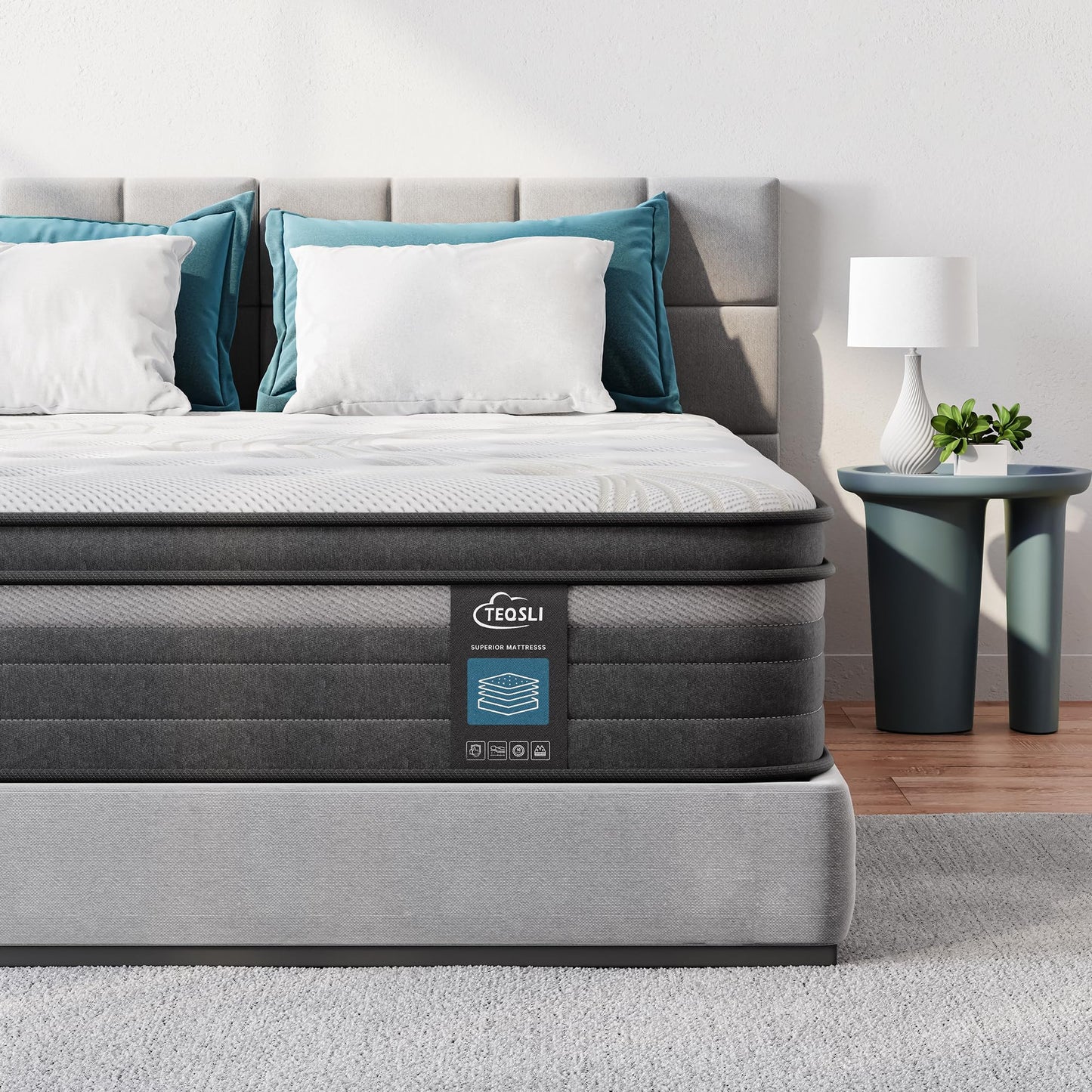 TeQsli Individually Pocket Sprung King Mattress 5FT with Soft Fabric, 10 Inch Hybrid Mattress King for Pressure & Back Pain Relief