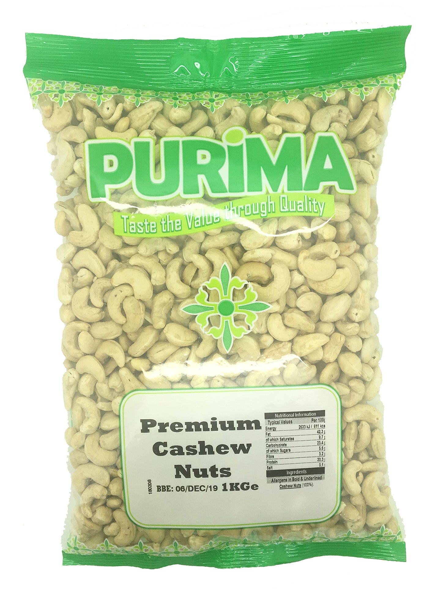 Cashew Nuts 1kg ? JUMBO Sized Large Cashews Natural Raw Whole 1 kg - Ready to Eat ? Colossal Crispy Nut Big Kernels ? Unroasted Unsalted Bulk Bag