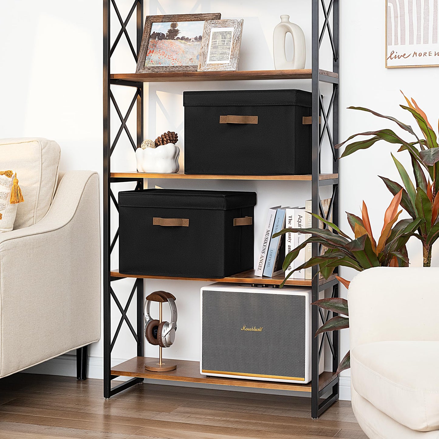 StorageWorks Fabric Storage Boxes with Lids, Extra Large Wardrobe Storage Organiser with Handles, Foldable Storage Basket