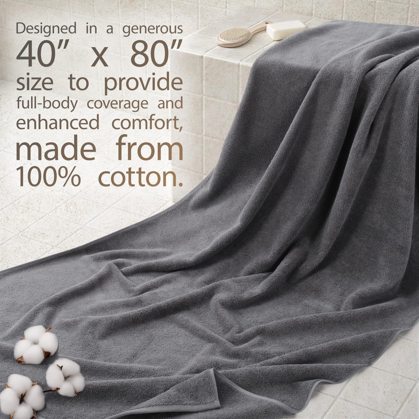 Cotton Paradise 100% Cotton 40x80 Oversized Bath Sheet, Extra Large Turkish Bath Towels for Bathroom, Dark Gray Bathsheet