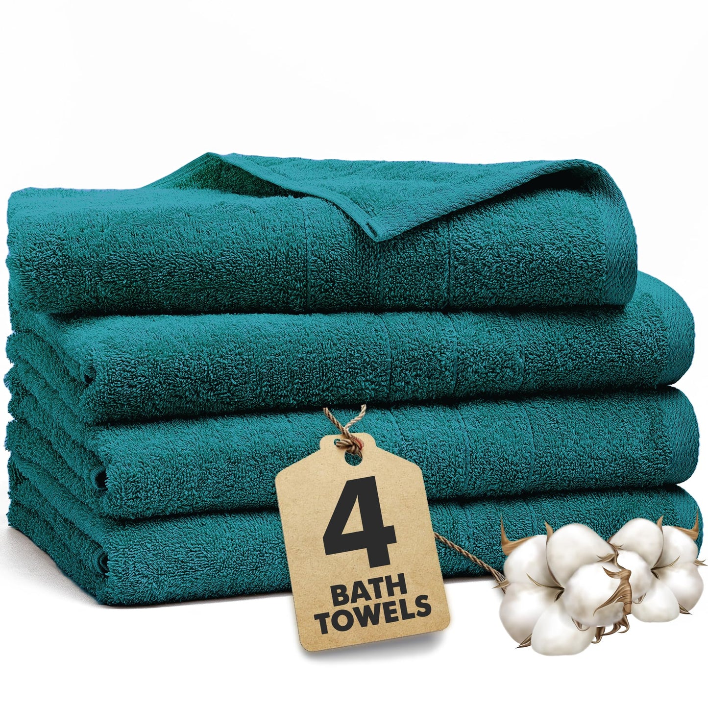 Novo Home Bath Towels Set of 4 – 550 GSM 100% Cotton Teal Extra Large Towels for Bathroom, Spa Use (70x140 cm)