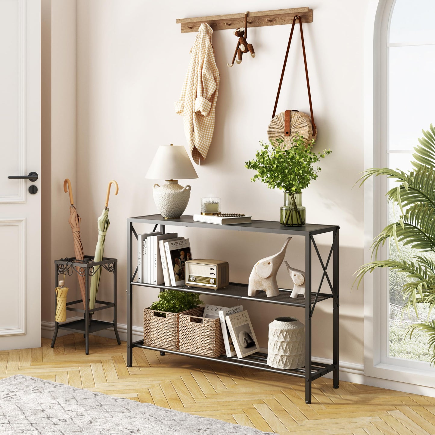 Hoctieon Industrial Console Table, 3 Tier Entryway Table, Metal Frame, Sofa Table with Shelf, Hallway Table, Entrance Table for Entryway, Living Room