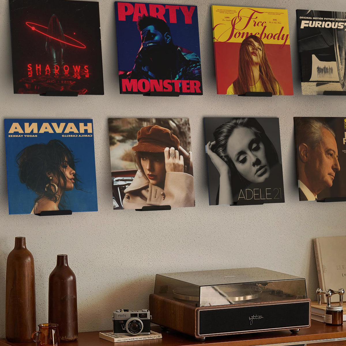 BLOLYO Clear Vinyl Record Shelf Wall Mount 8 Pack Black