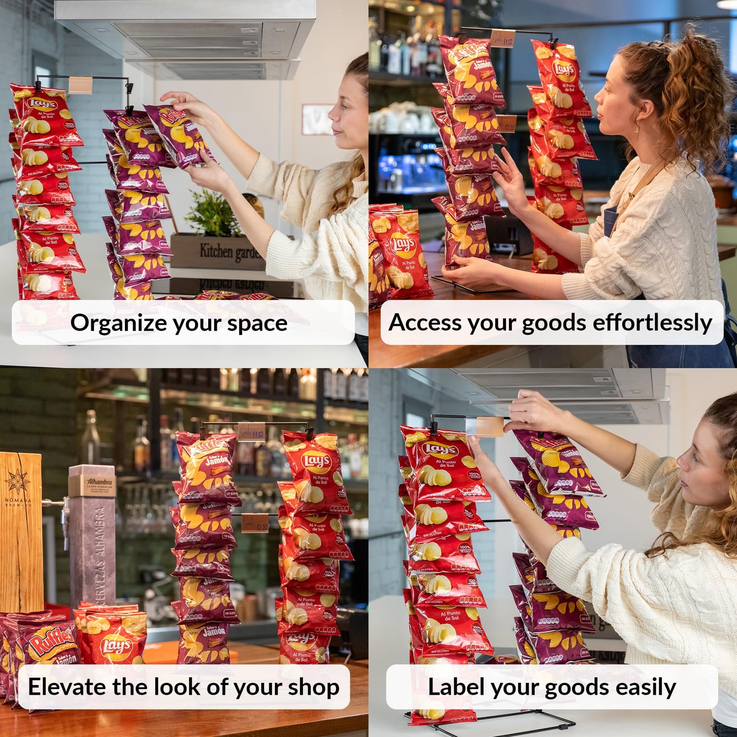 ODOXIA Chip Rack Display Stand | Candy Display for Countertop | Snack Holder for Chips and Snacks | Organize Your Space
