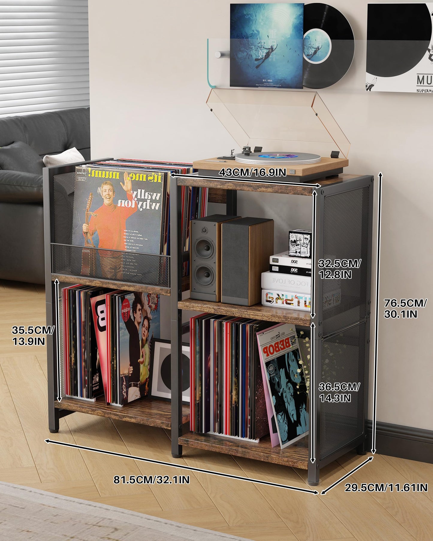 Ornestia 3 Tier Record Player Stand,Turntable Stand for Living Room,Black