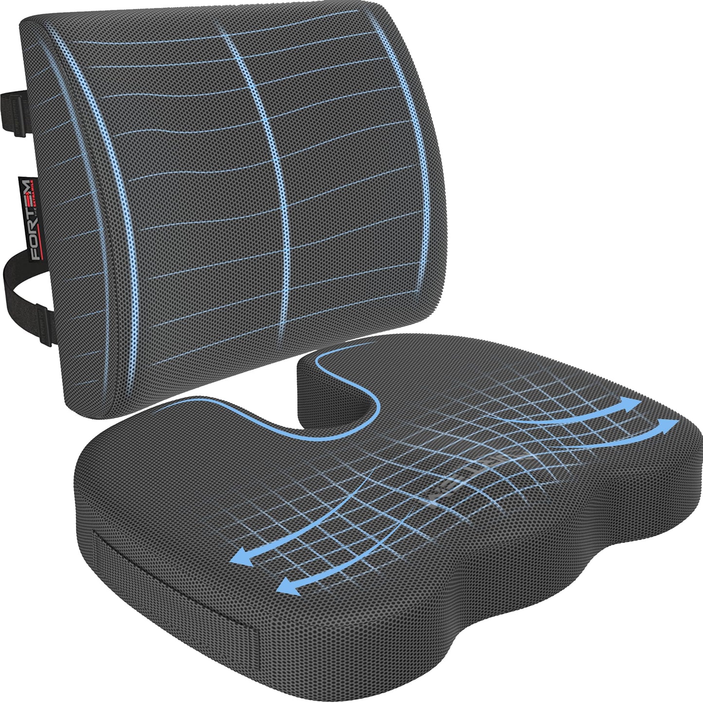 FORTEM Seat Cushion & Lumbar Support for Office Chair, Car Seat Combo