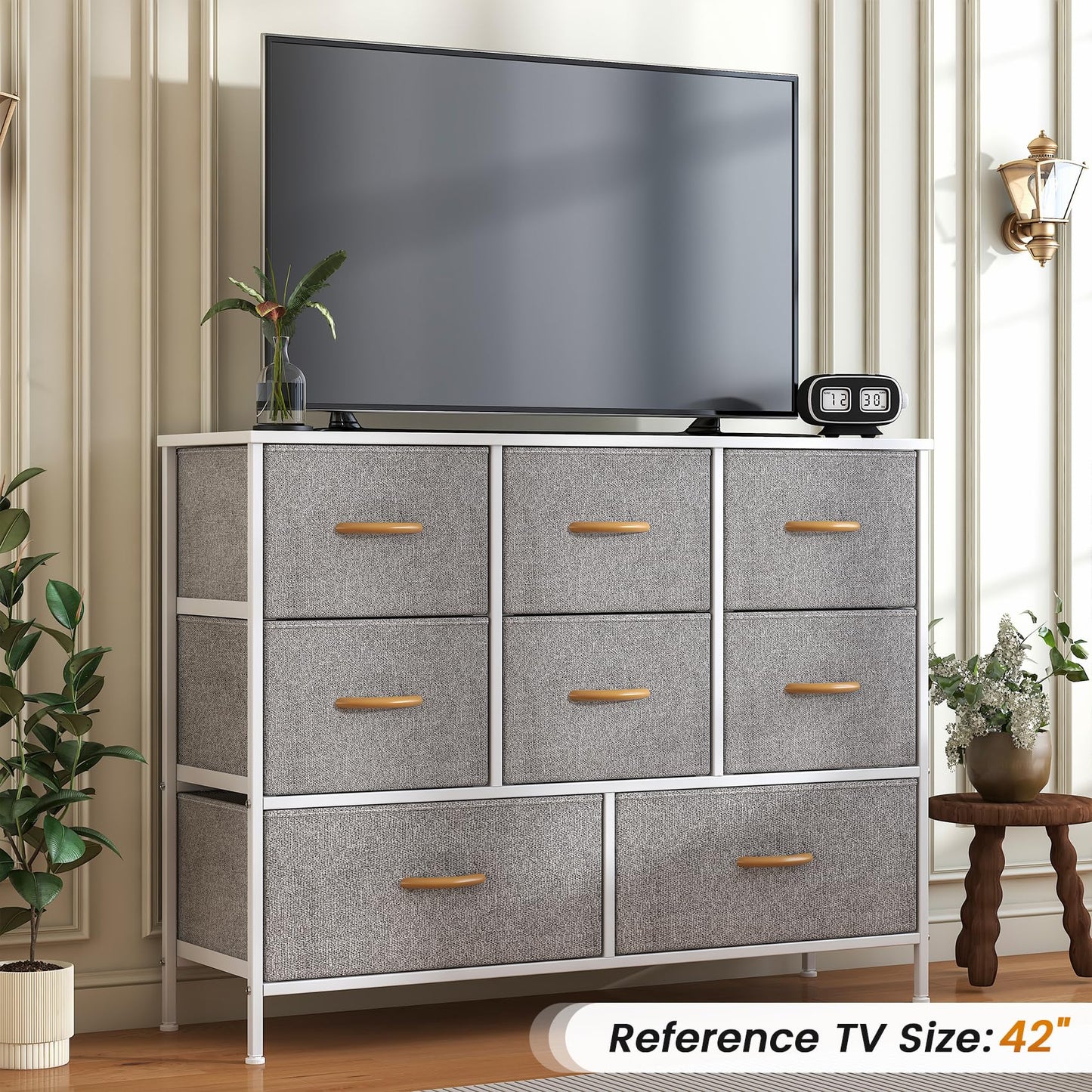Feonase Chest of Drawers, Bedroom Dresser with 8 Fabric Drawers, Metal Frame & MDF Wood Top, Adjustable Feet, Storage Organizer Unit for Bedroom