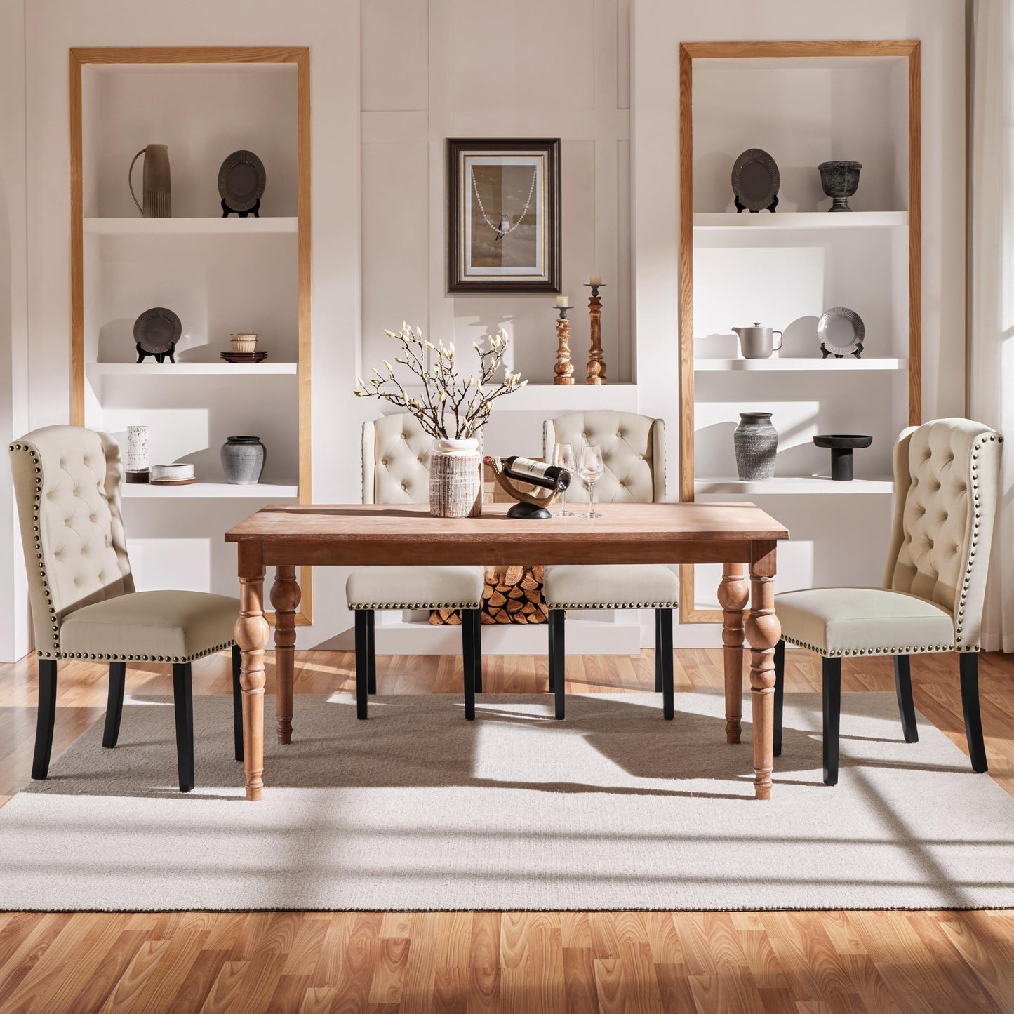 Yaheetech Classic Dining Room Chairs Set of 2 with Wooden Legs, Beige