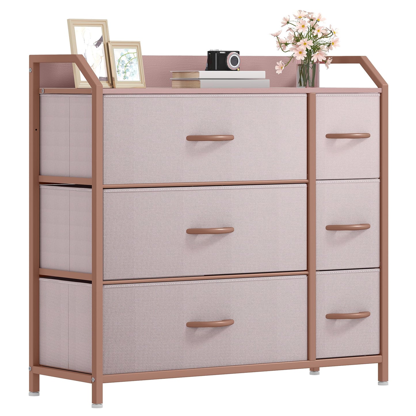 DWVO Chest of Drawers,Fabric Chest of Drawers Bedroom Cabinet with 6 Drawers,Dresser for Bedroom,Living Room With Handles,Wood Top and Sturdy Steel