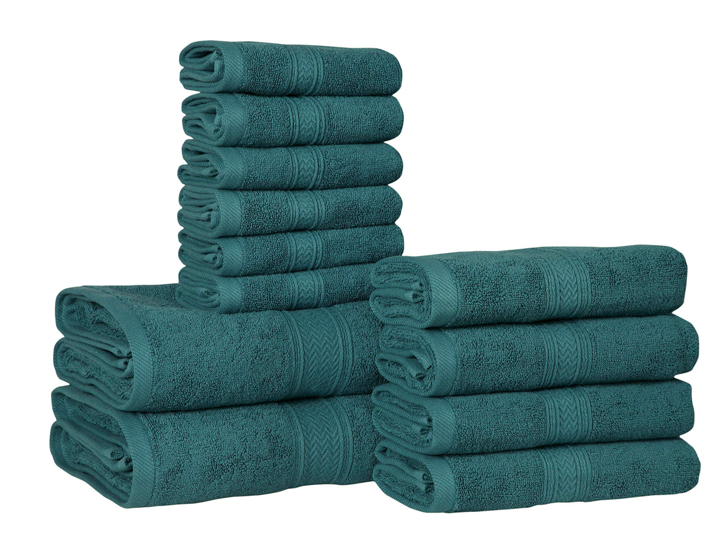 Hillfair 12-Piece 600 GSM Cotton Bath Towel Set - Hotel Spa Towels: 2 Bath, 4 Hand, 6 Washcloths - Absorbent, Super Soft - Teal