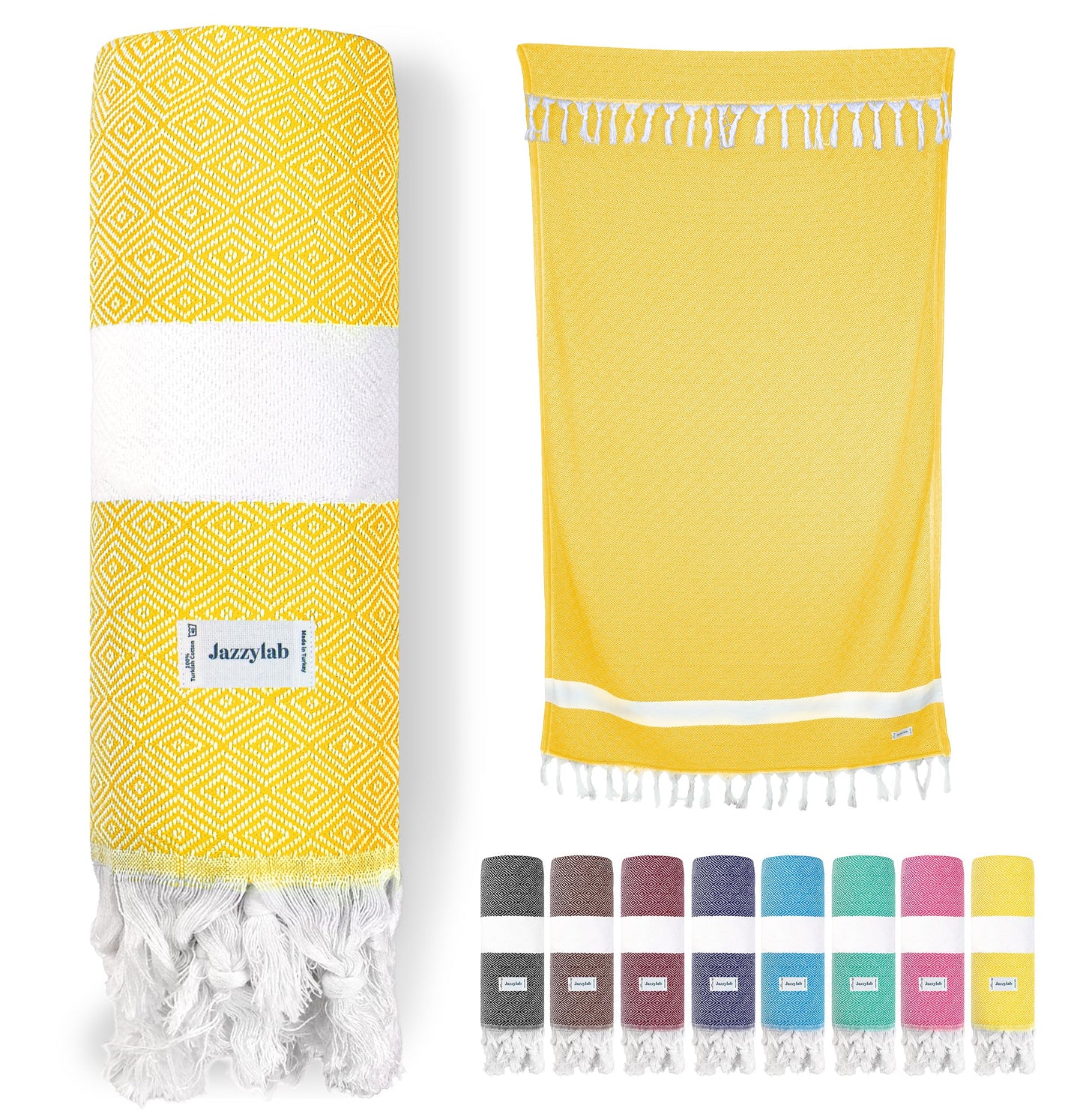 jazzylab ELMAS Peshtemal Hammam Towel | 100% Cotton with Classic Diamond Pattern | Lightweight, Quick-Dry & Compact | Turkish Spa & Travel Towel
