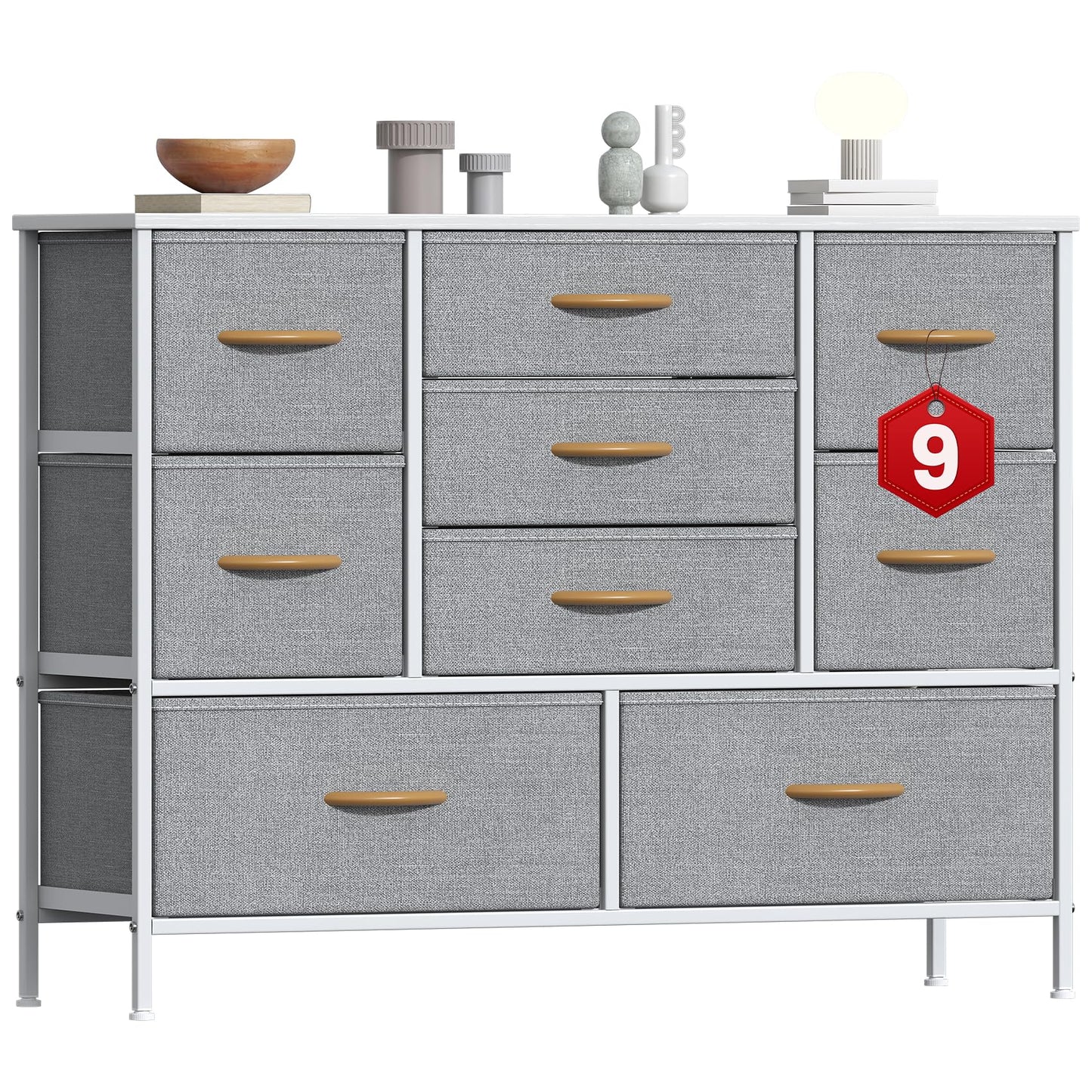 GoaHi Chest of Drawers, Large Dressers with Metal Frame and MDF Wooden Top Board, Adjustable Feet, Anti-Tip Safety