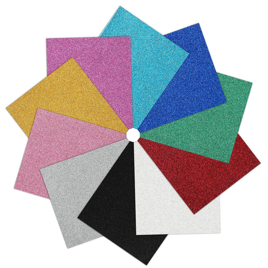 IModeur 10 Pack Glitter Heat Transfer Vinyl Sheets - 30.5 x 25.4 cm Iron on Vinyl for Silhouette, Cameo, HTV Bundle for Shirt, Clothes, Hats, Pants,