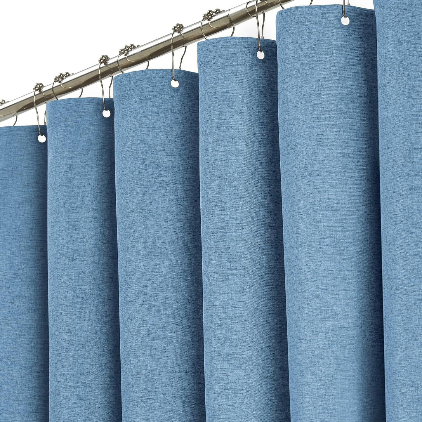 BTTN Extra Long Linen Look Shower Curtain, 182x244cm, Moonlight Blue