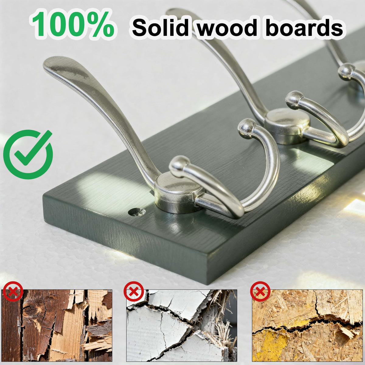 SKOLOO Creations Forest Green Solid Wood Wall Mounted Coat Rack, 10 Hooks, 38-1/8" Long - Kitchen, Mudroom, Entryway, Bathroom