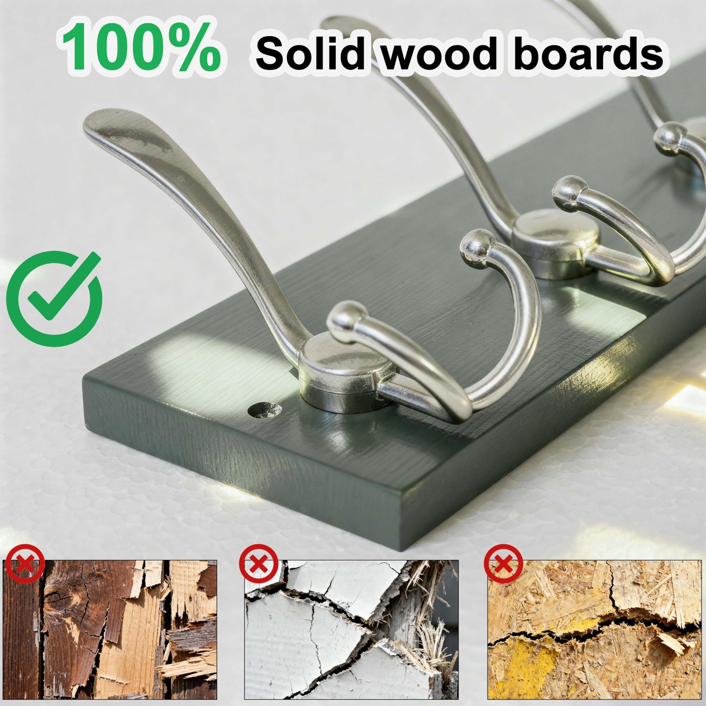 SKOLOO Creations Forest Green Solid Wood Wall Mounted Coat Rack, 10 Hooks, 97cm Long - Kitchen, Mudroom, Entryway, Bathroom