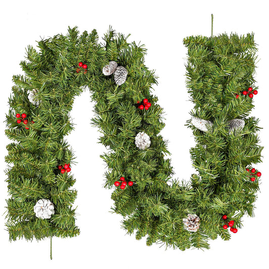 7.2FT/2.2m Christmas Garland, Uten Fireplace Garland Christmas, Realistic Green Christmas Garland with Pine Cones Red Berries Garland Decorations for