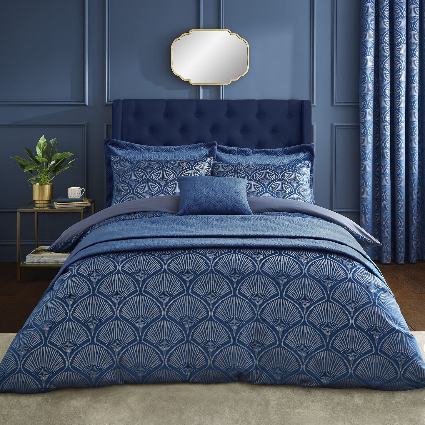 Catherine Lansfield Bedding Art Deco Pearl King Duvet Cover Set with Pillowcases Navy