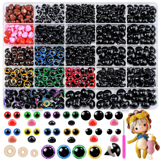 WIURGOHA 1100PCS Safety Eyes and Noses, Amigurumi Safety Eyes for Crocheting, Colorful Doll Crochet Eyes with Washers for Plush Animal, Crochet Toy,