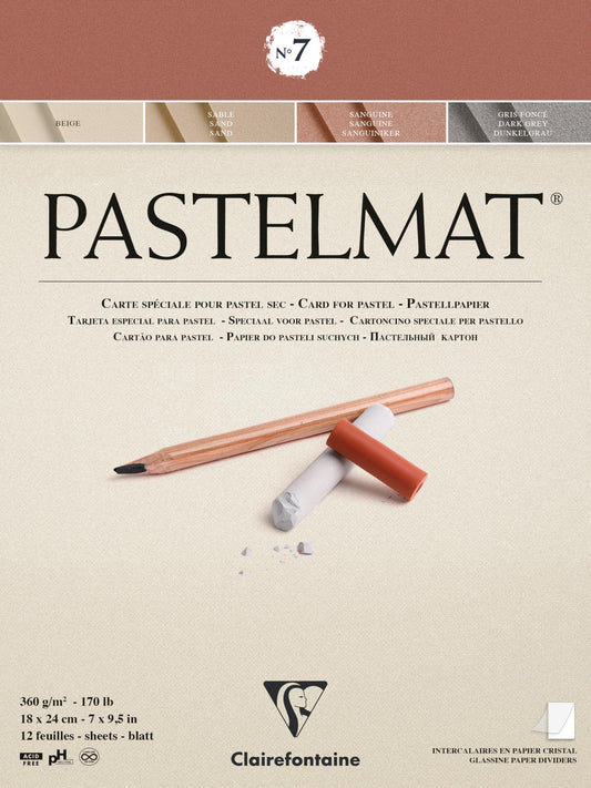 Clairefontaine 96052C Glued Pad Pastelmat n?7 - 12 Sheets Special Card for Dry Pastels - 18x24 cm 360g - 4 Assorted Colors - Crystal Paper Dividers