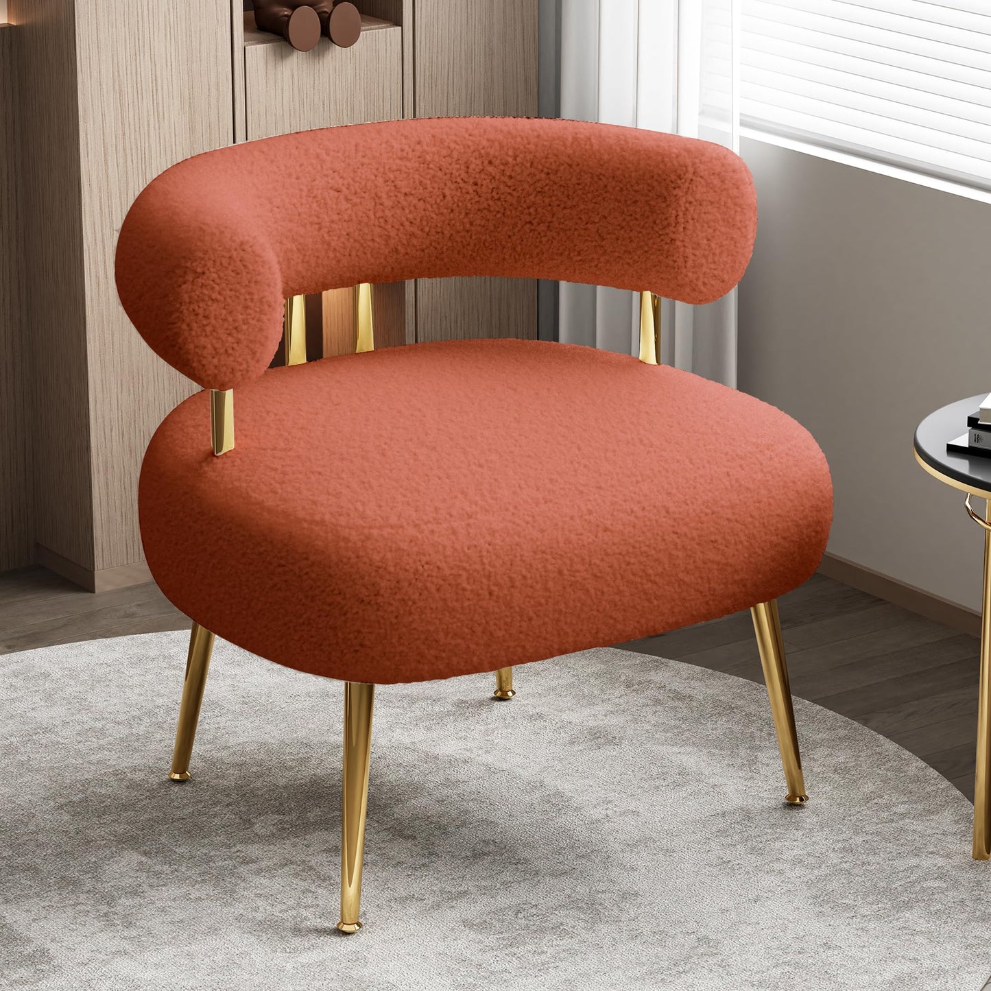 SEYNAR Mid Century Sherpa Boucle Accent Chair, Round Upholstered Barrel Arm Chair for Small Spaces, Fluffy Side Corner Sofa Armchair for Living Room