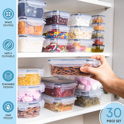 Nuovva Airtight Food Storage Containers Set - 60pcs Plastic Containers With Lids for Pantry & Kitchen - Leak Proof Meal Prep Sets (30 Containers + 30