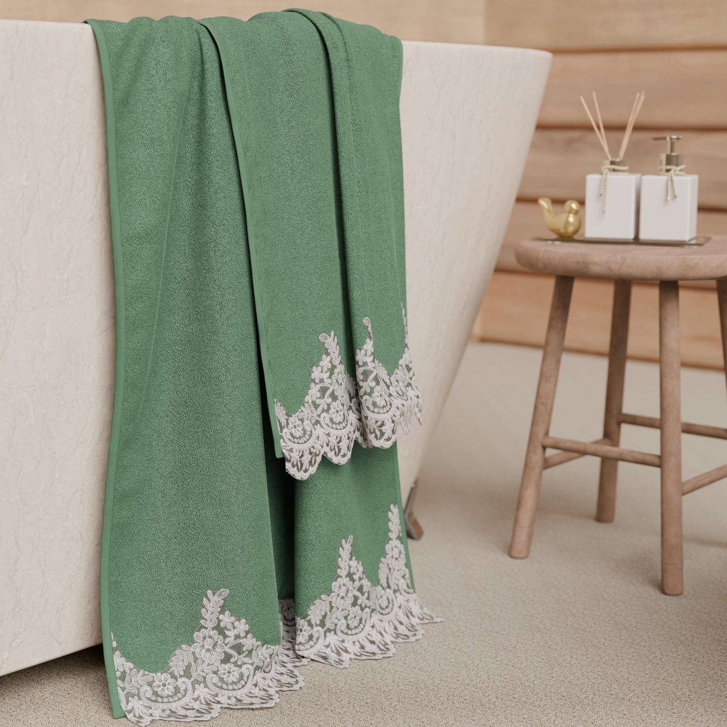 PETTI Artigiani Italiani - 100% Cotton Terry Bath Towels, 1+1 Towel Set, 2 Pieces 1 Face Towel and 1 Hand Towel, Emerald Green