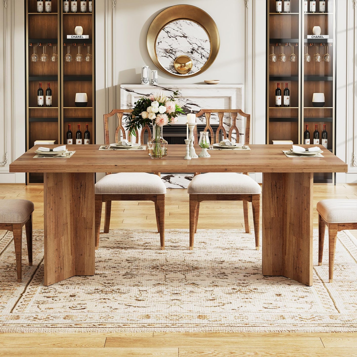 Tribesigns 63-inch Dining Table for 4-6, Farmhouse Kitchen Table with Large Tabletop, Rectangular Dinner Eating Table for Dining Room, Living Room