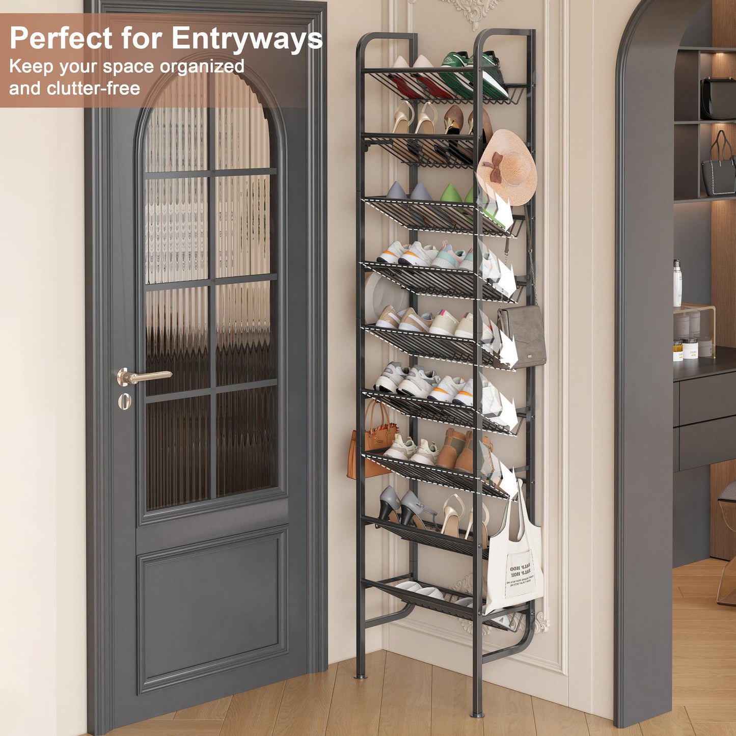 Ornestia Wall Mounted Shoe Rack,Metal Shoe Storage for Over Door,Black