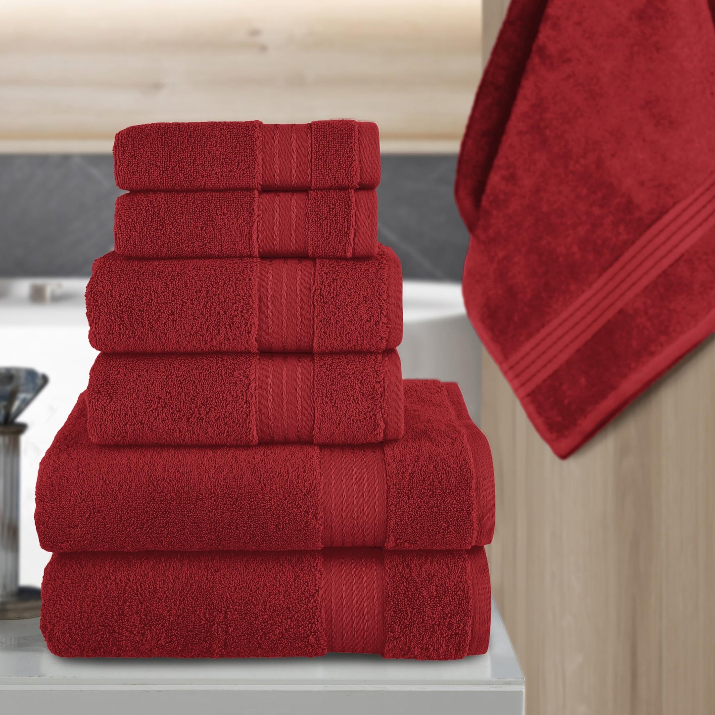 Elegant Comfort Premium Cotton 6-Piece Towel Set, Includes 2 Washcloths, 2 Hand Towels and 2 Bath Towels, 100% Turkish Cotton