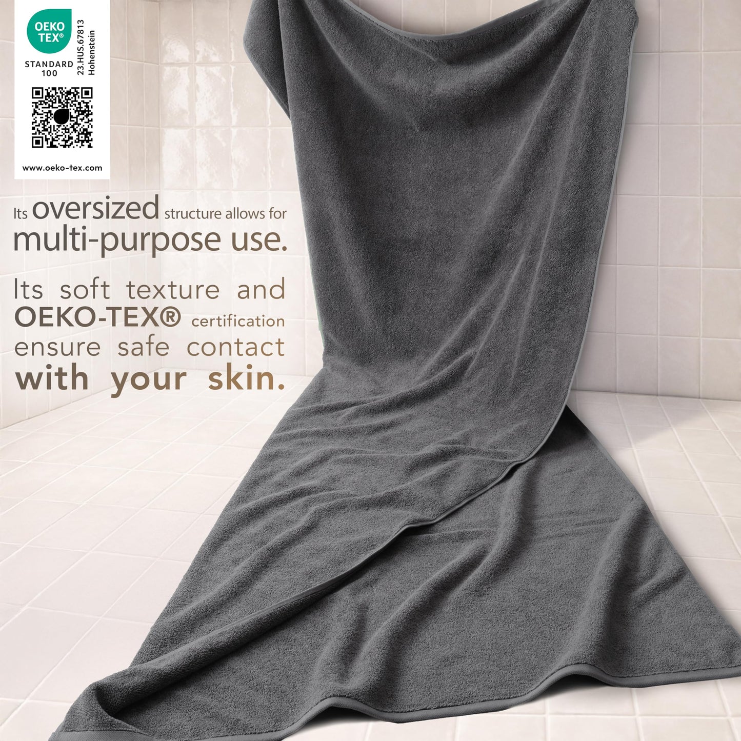 Cotton Paradise 100% Cotton 40x80 Oversized Bath Sheet, Extra Large Turkish Bath Towels for Bathroom, Dark Gray Bathsheet