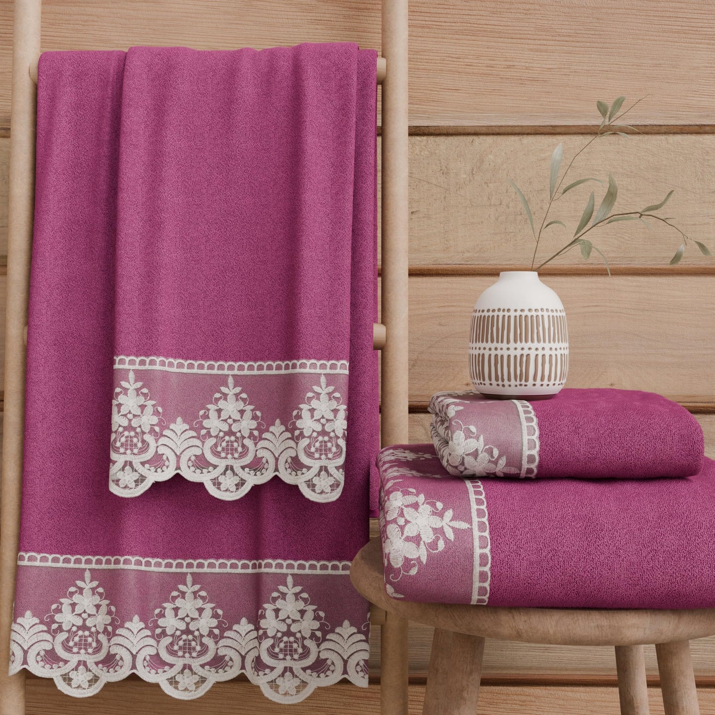 PETTI Artigiani Italiani - 100% Cotton Terry Bath Towels, 1+1 Towel Set, 2 Pieces 1 Face Towel and 1 Hand Towel, Fuchsia