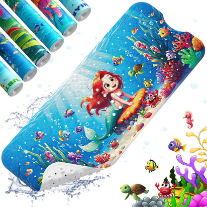 XIYUNTE Baby Bath Mats Non Slip Anti Mould, Cartoon Kids Bath Mat Non Slip, 100x40cm Extra Large Baby Shower Mat Bath Mat with Suction Cups & Drain