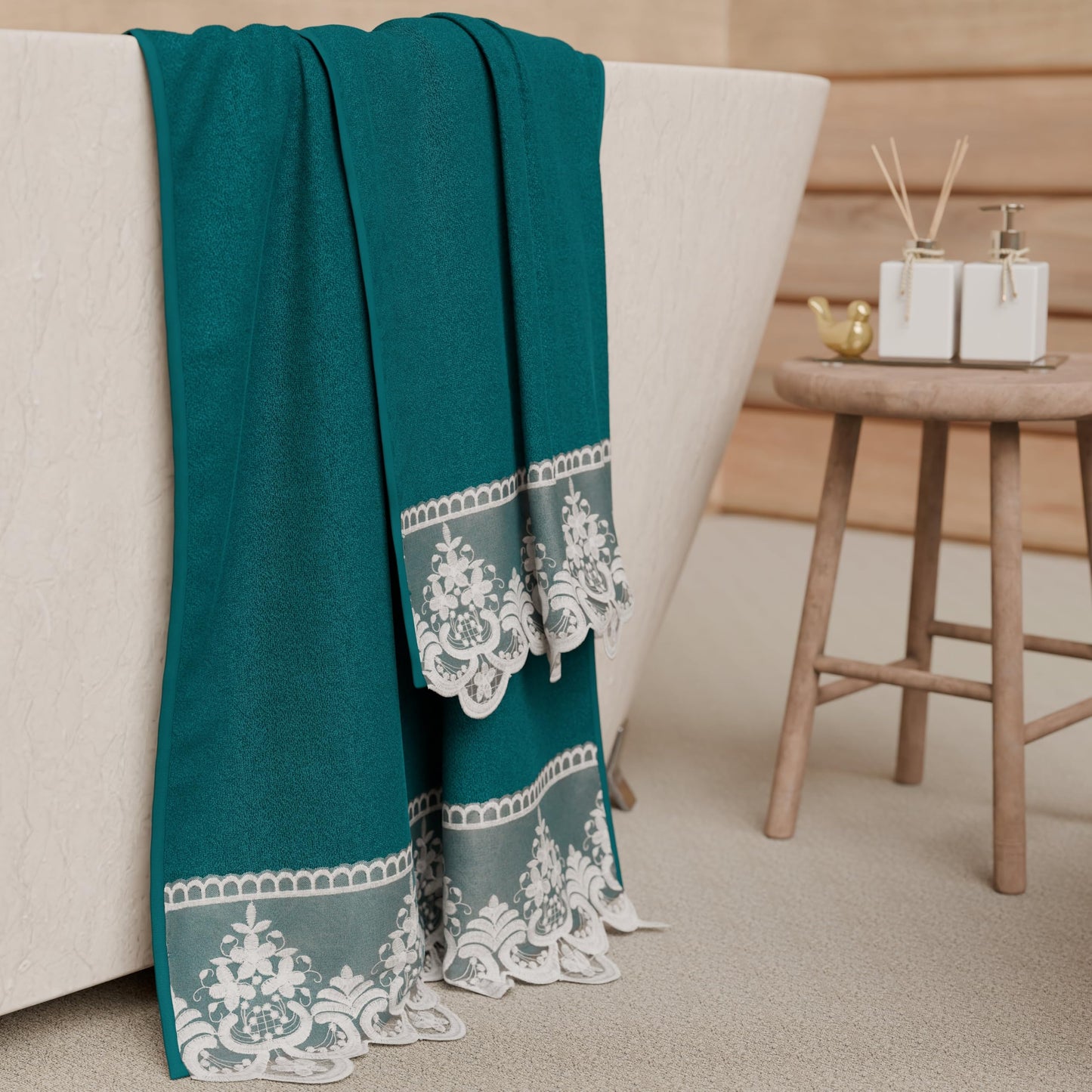 PETTI Artigiani Italiani - 100% Cotton Terry Bath Towels, 1+1 Towel Set, 2 Pieces 1 Face Towel and 1 Hand Towel, Teal