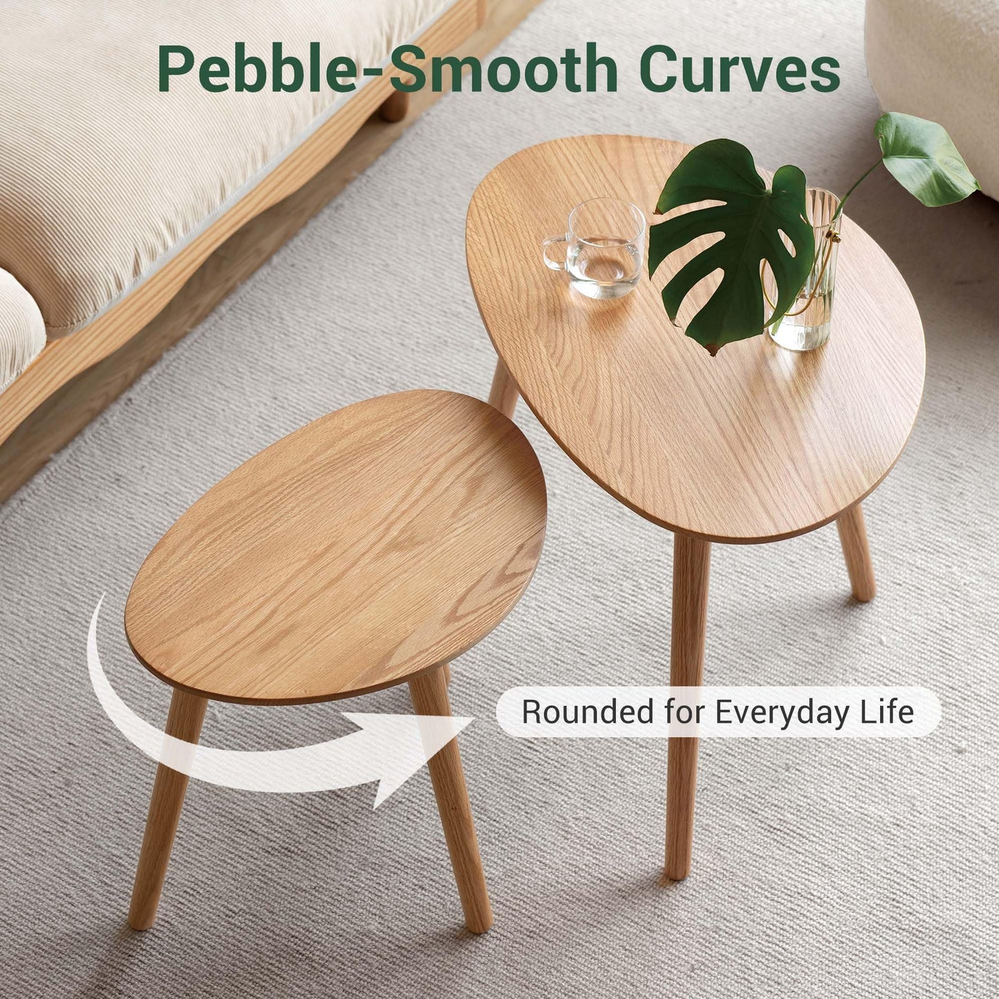 YESWOOD Solid Wood Coffee Table with Pebble Shape Oval Top, Modern Tea Table for Living Room, Bedroom,Balcony,Home Office