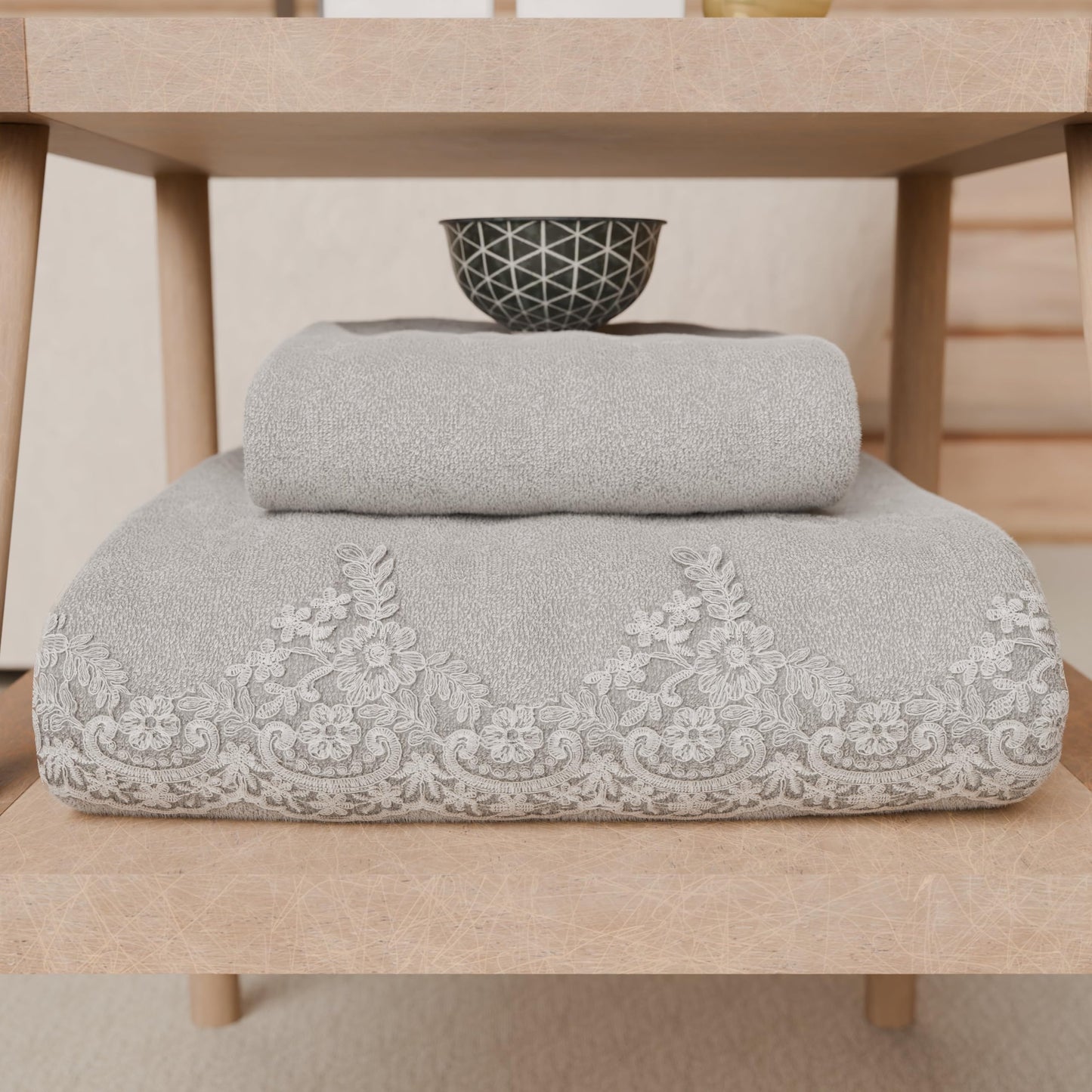 PETTI Artigiani Italiani - 100% Cotton Terry Bath Towels, 1+1 Towel Set, 2 Pieces, 1 Face Towel and 1 Hand Towel, Light Grey