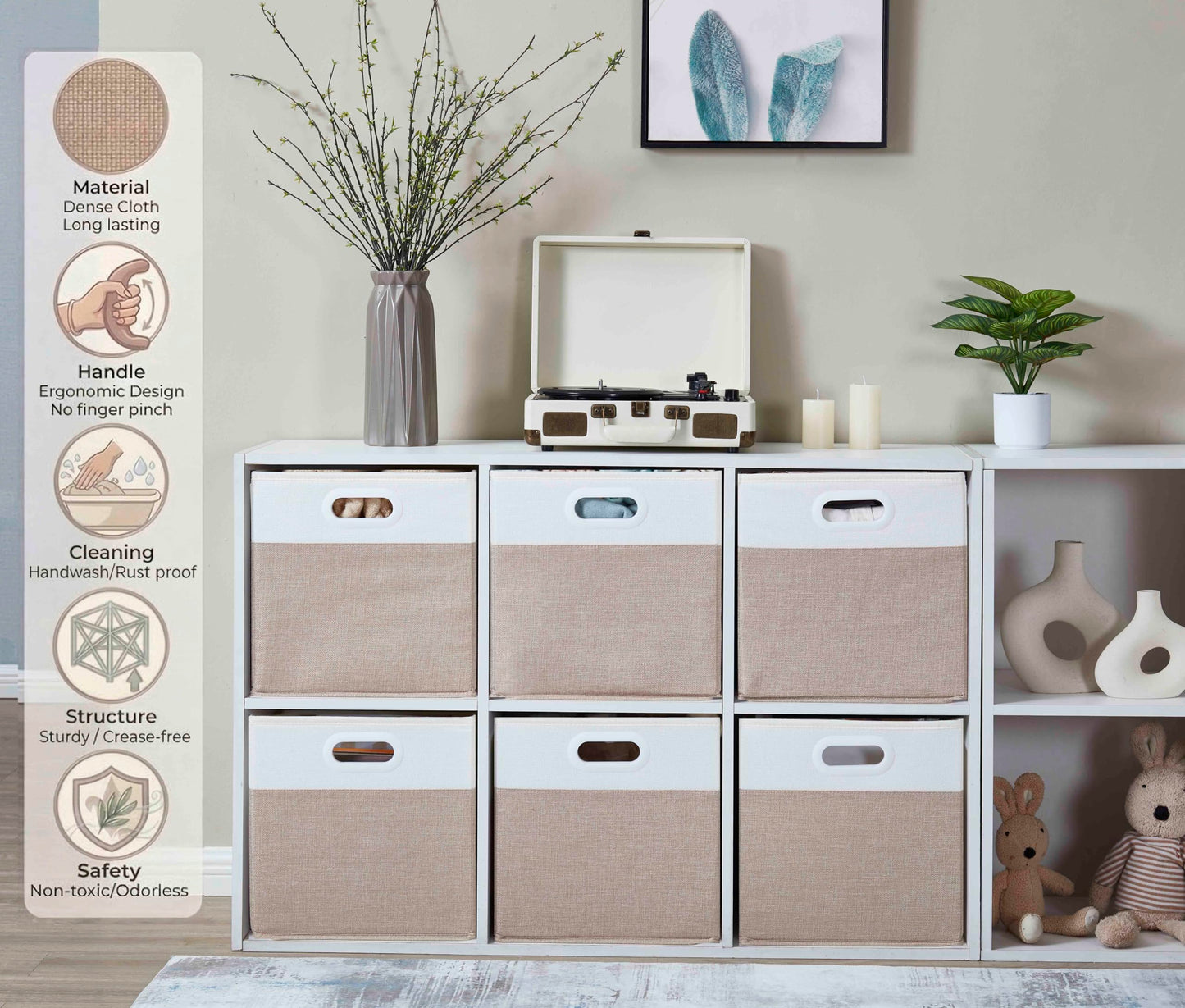 Mangata Cube Storage Boxes 33x33x33cm, Light Khaki Cream White, 4Pcs