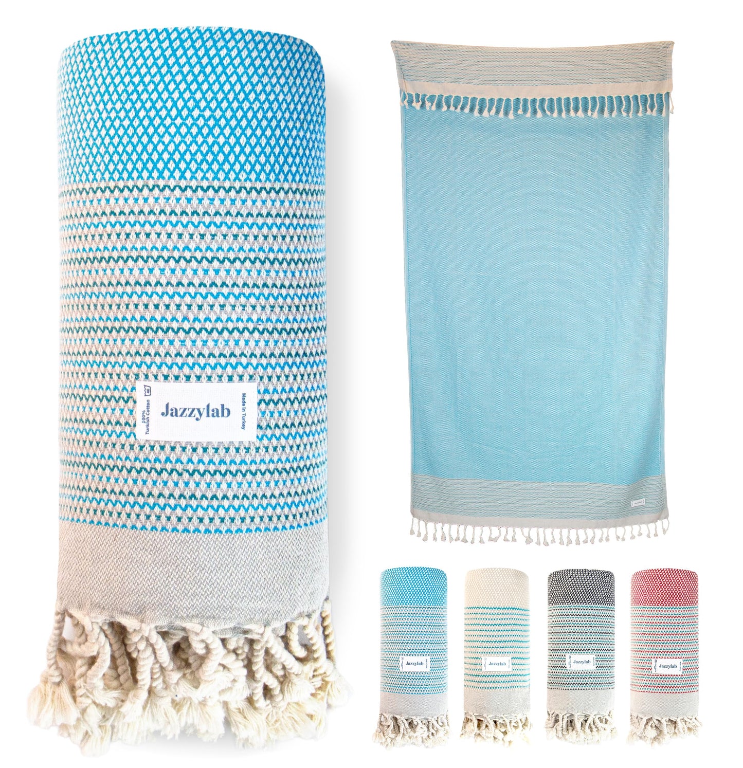 jazzylab EBOARD Peshtemal Hammam Towel | 100% Cotton with Fine Check Stripe Pattern | Lightweight & Quick-Drying | Turkish Travel, Spa & Beach Towel