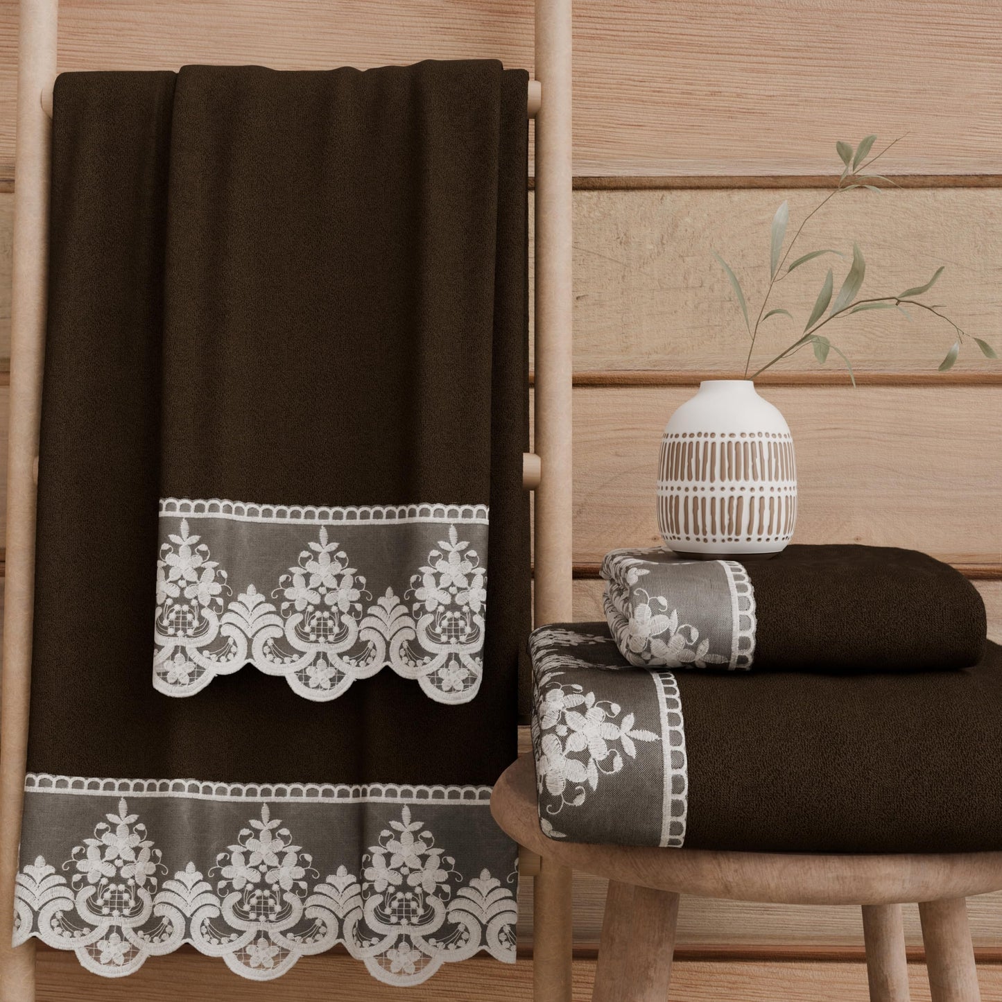 PETTI Artigiani Italiani - 100% Cotton Terry Bath Towels, 1+1 Towel Set, 2 Pieces, 1 Face Towel and 1 Hand Towel, Brown
