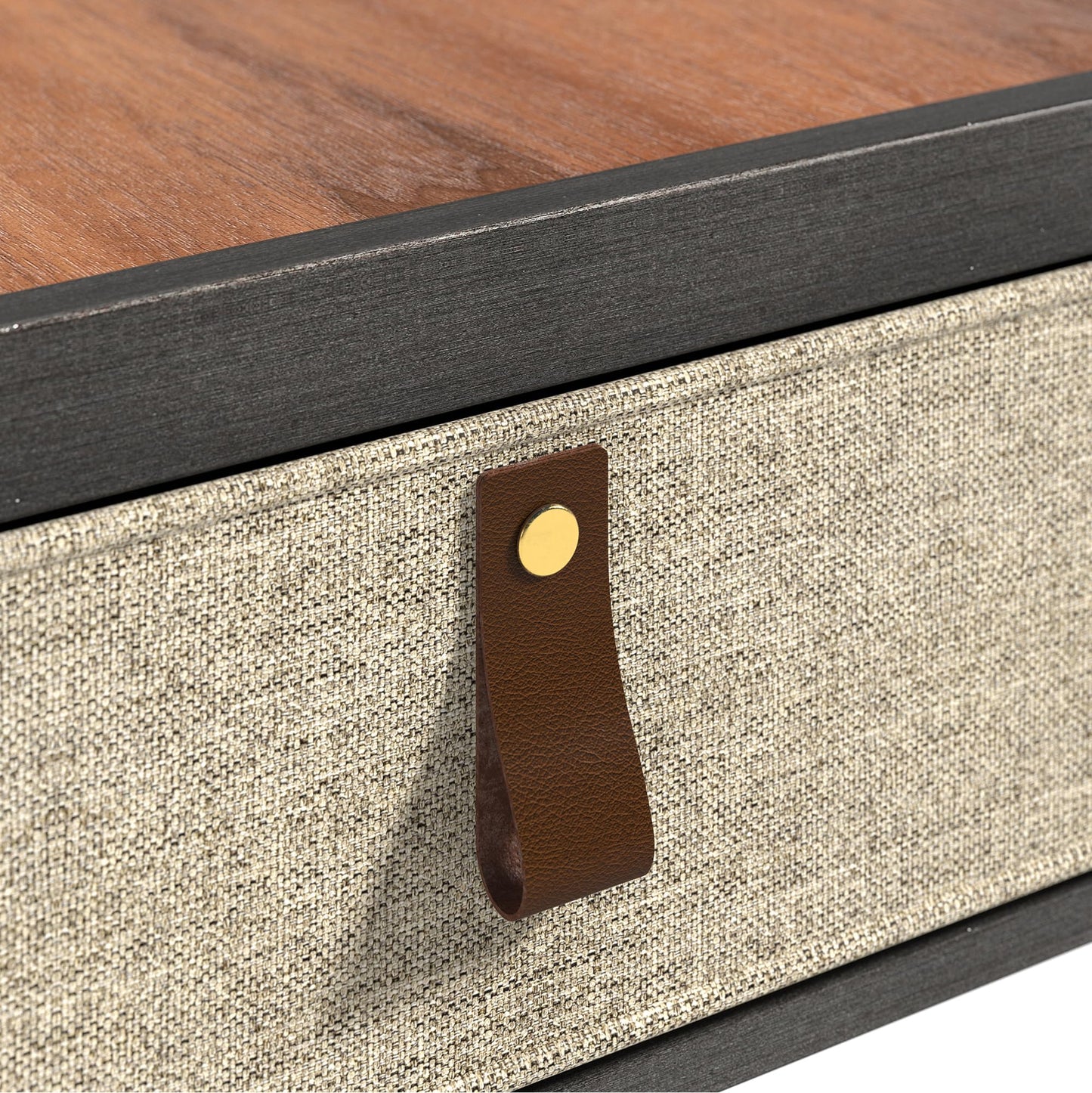 Zinus Ilsang Nightstand 45x43x52 cm - Metal and Wood Side table - Taupe fabric drawer - Brown and Black