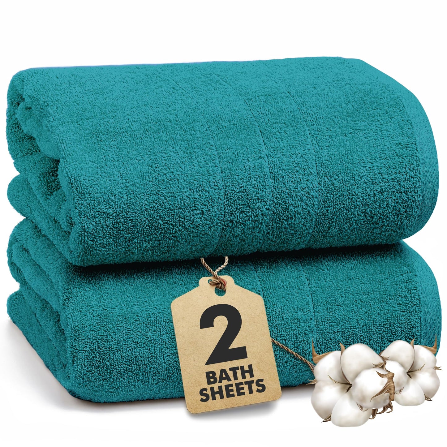 Novo Home Bath Sheets - Extra Large Bathroom Sheet Set – 550 GSM Pack of 2 Jumbo Towels Teal (90x180cm)
