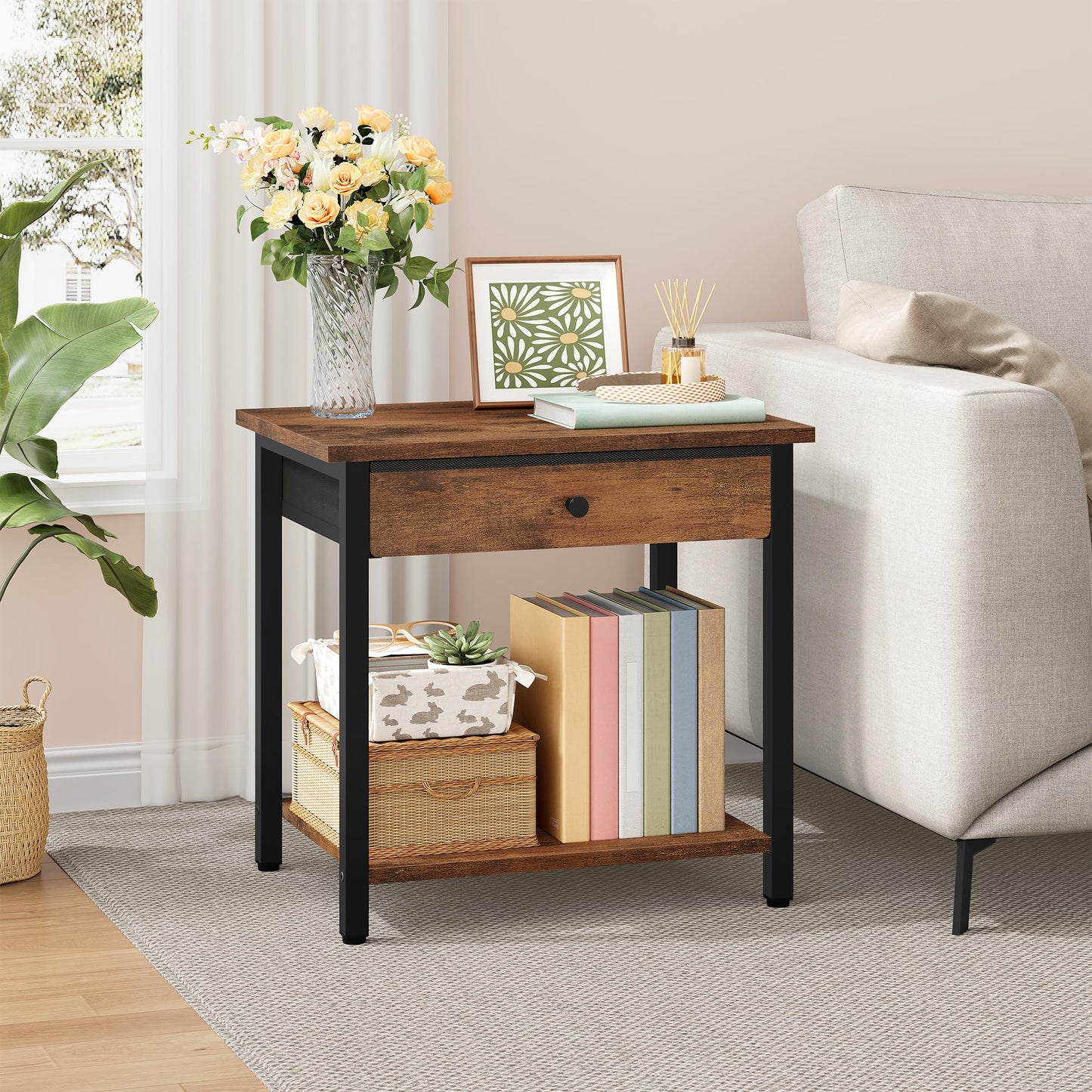 Gewudraw Printer Stand, 2 Tier Printer Shelf with Drawer for Home Office