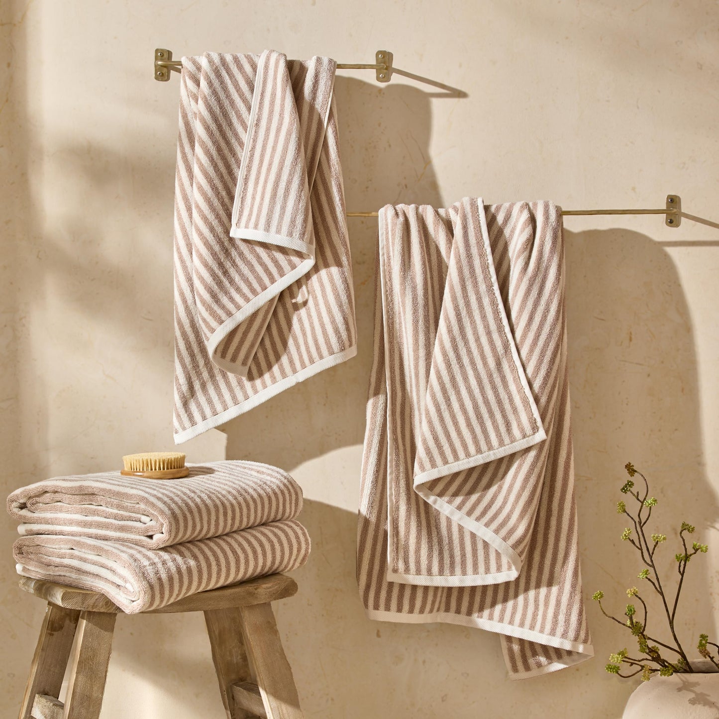 Yard Hebden Striped Cotton Terry XL Bath Sheet (Natural, 100 x 180 cm)