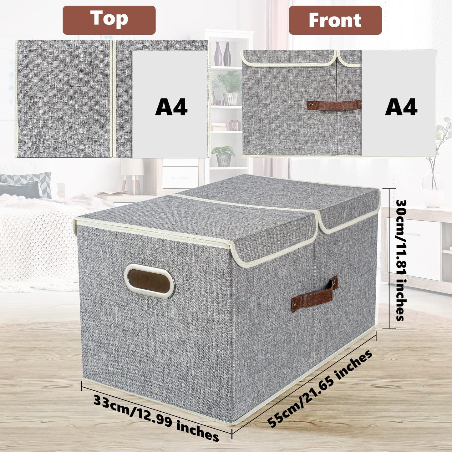TYEERS Extra Large Storage Box with Lids and Compartments, Collapsible, Washable, Fabric Box with Lid for Clothes, Wardrobe Storage, 55x33x30 cm