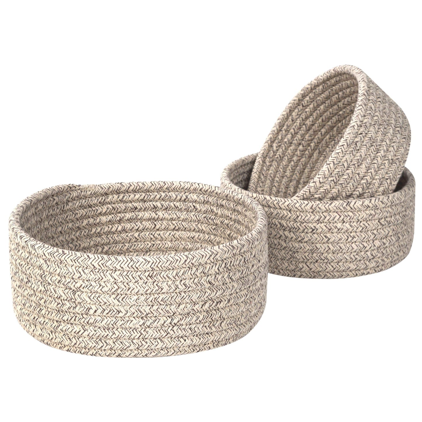 MINTWOOD Design Set of 3 Cotton Rope Nesting Bowls, Small Catch All Basket, Cute Closet Baskets and Bins for Shelves